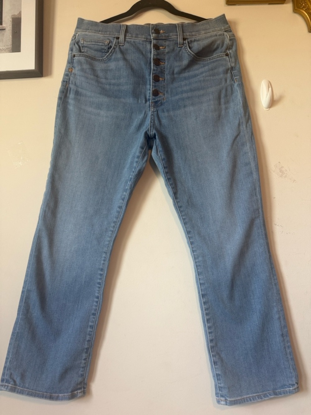 Veronica  Beard Light Wash Button-Fly Straight Leg Jeans with stretch